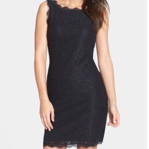 Adrianna Papell | Black Lace Boatneck Sheath Dress
